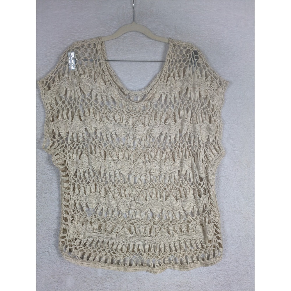 Maurices Crochet Top Women's XL Beige Open Knit V-Neck Boho Sleeveless Summer